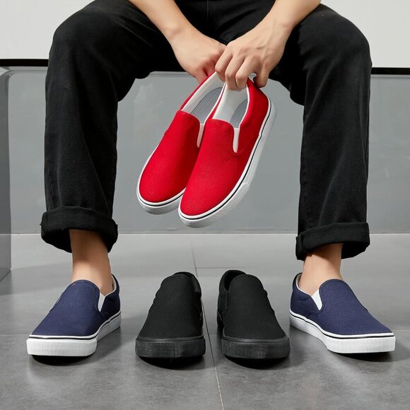 〽️Closed Toe Loafers Sneakers Men\'s Red Canvas Slip On Casual Lightweight main image 5